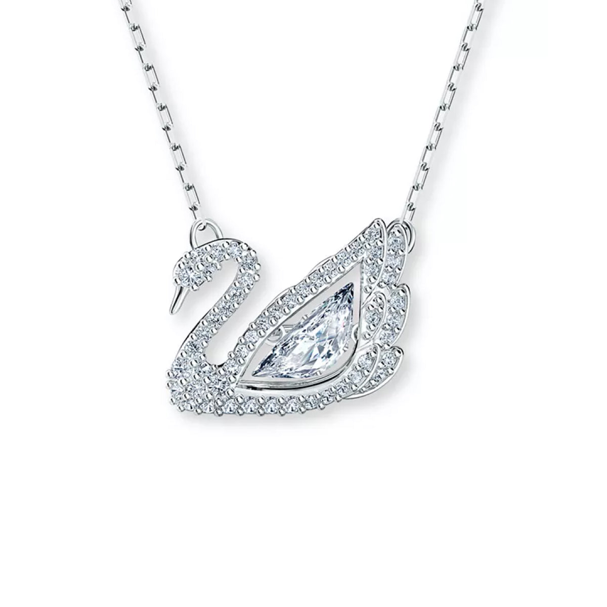 Swarovski Silver-Tone Dancing Swan Crystal Pendant Necklace