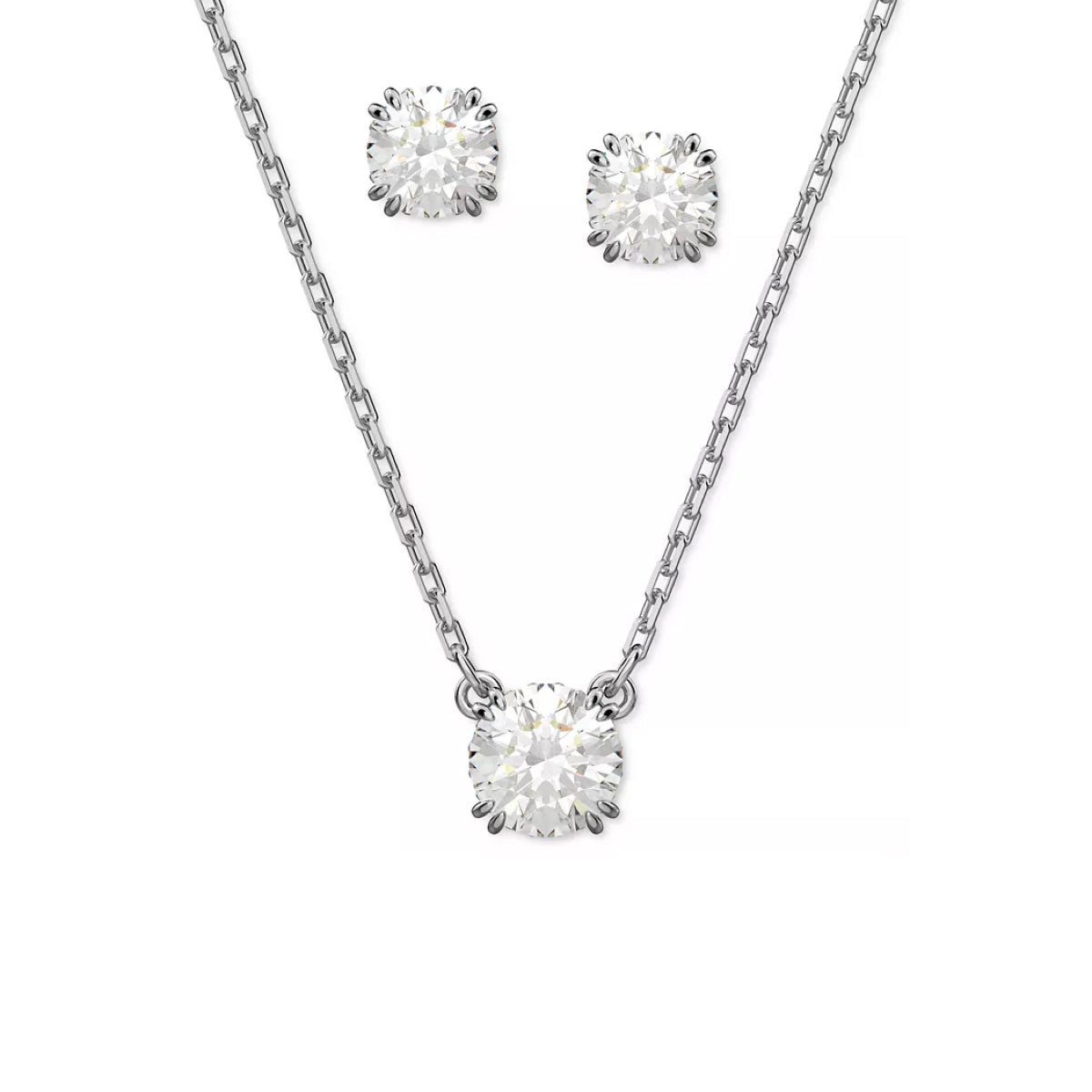 Swarovski Silver-Tone 2-Pc. Set Crystal Earrings and Necklace, 14-7/8" + 2" Extender - Silver