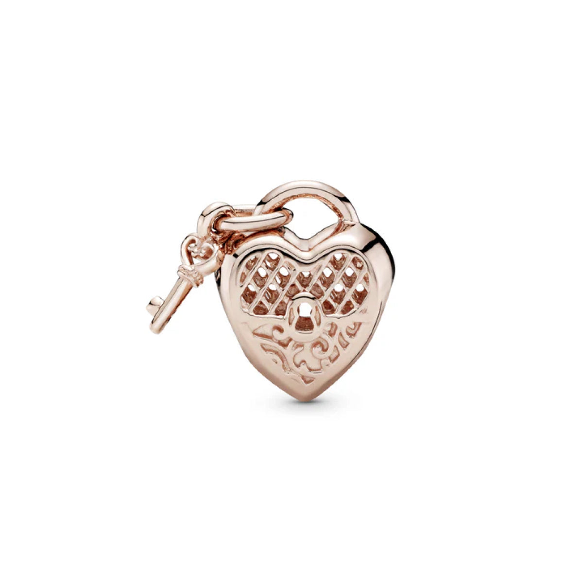 Pandora Moments Heart padlock and key 14k Rose Gold-plated charm