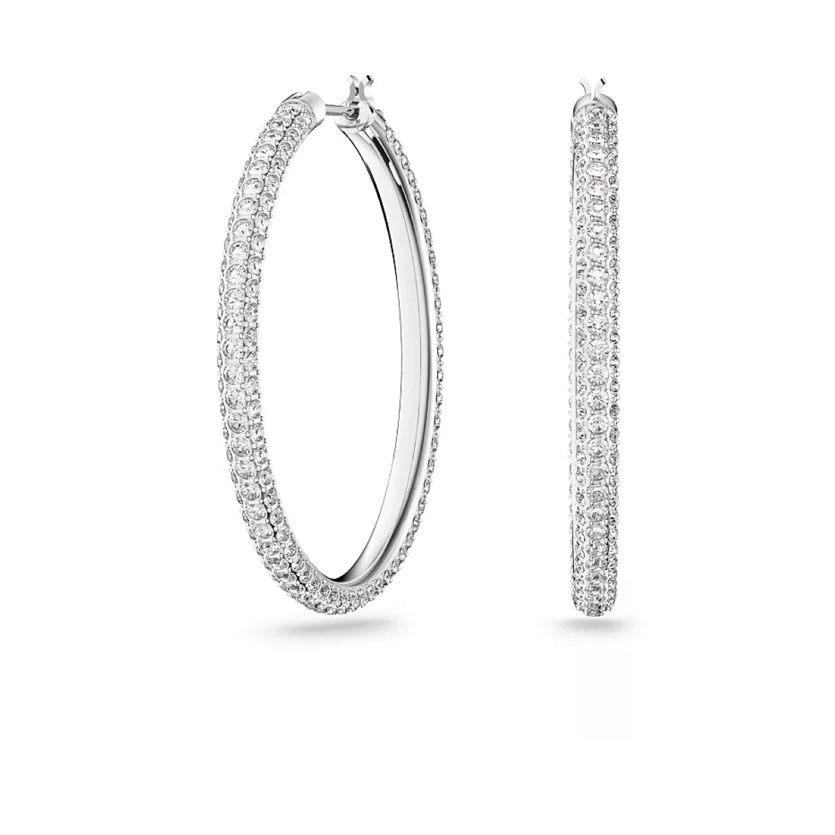 Swarovski Silver-Tone Crystal Medium Hoop Earrings