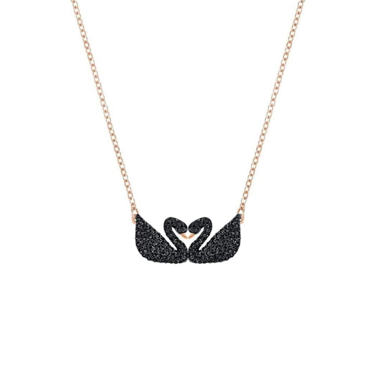 Swarovski Rose Gold-Tone Black Pave Swans Pendant Necklace