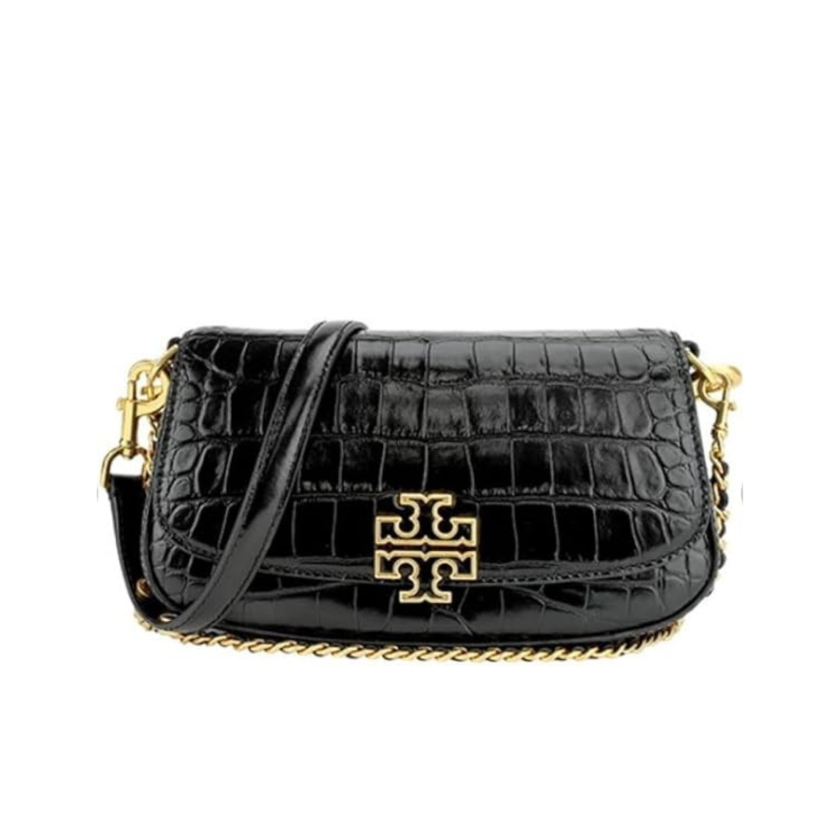 Tory Burch Britten Embossed Convertible Crossbody Bag Black